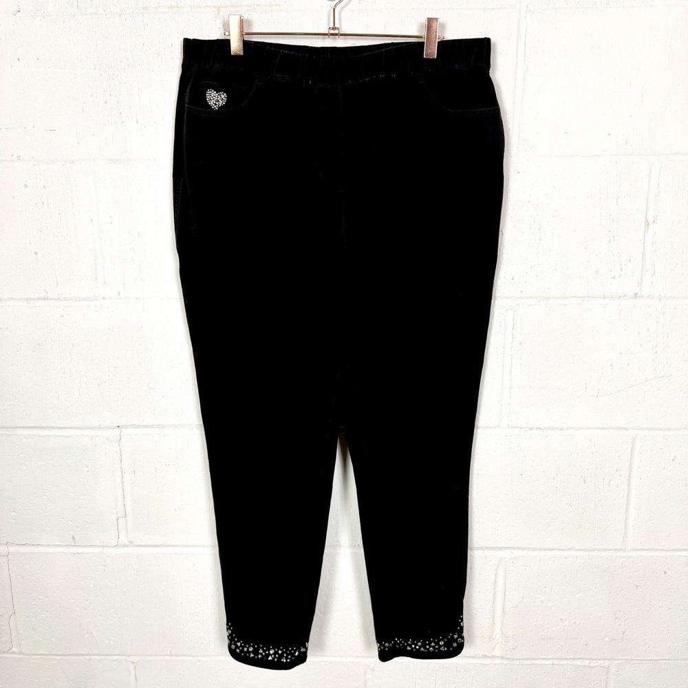 Dream Jeannes Quacker Factory Stretch Knit Pull On Jeans Gems Sparkly L Short